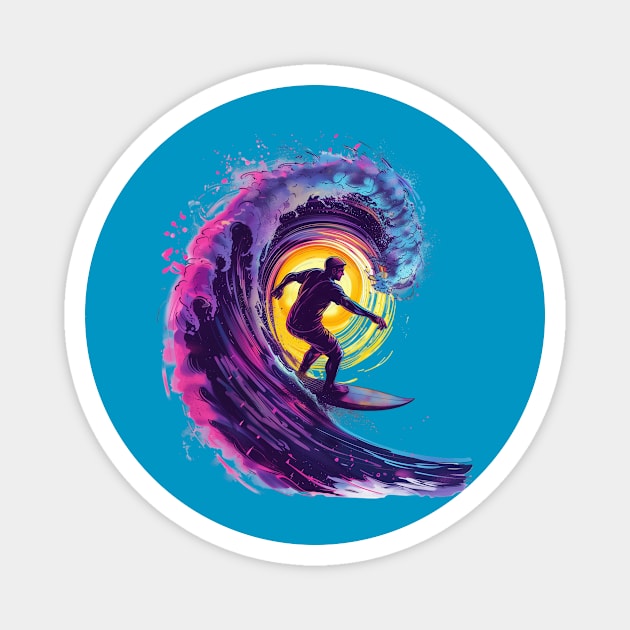 Ride the Neon Wave: Dynamic Surfer Illustration Magnet by vladocar